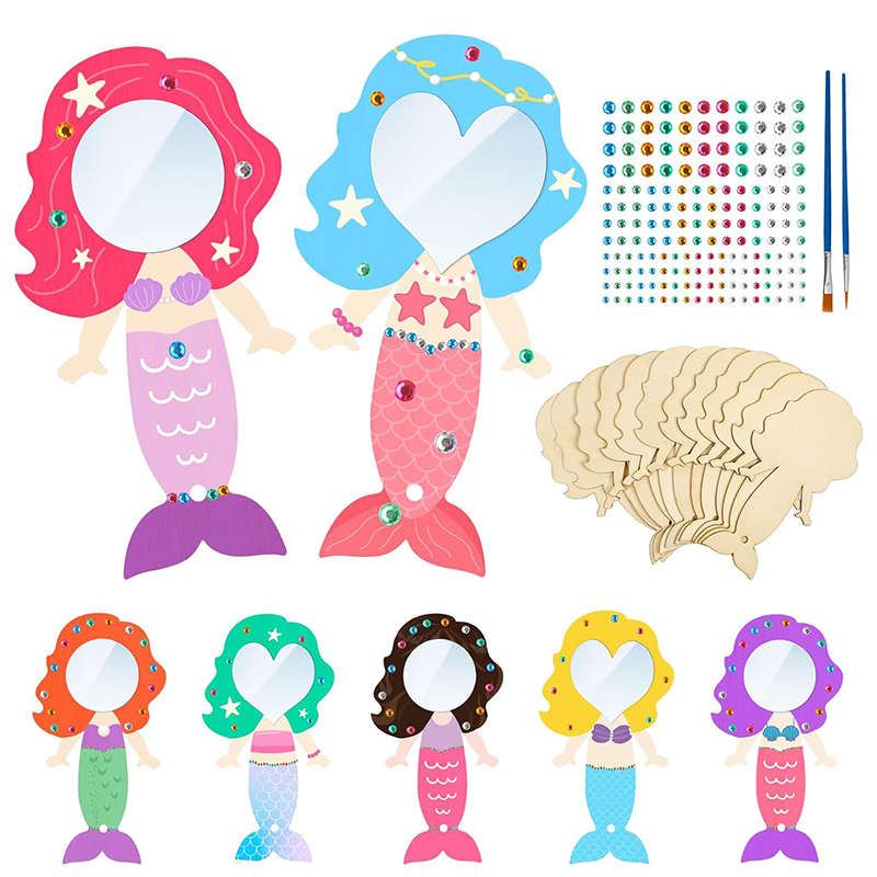 12PCS Mermaid Wooden Mirror Ha - огляд і ціна Home Improvement Kids